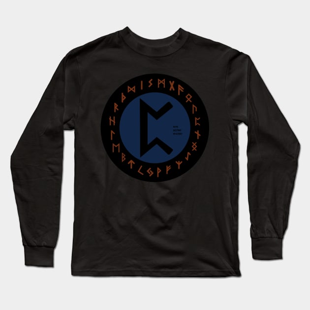 Blue Perdhro Elder Futhark Rune Symbol Long Sleeve T-Shirt by DepicSpirit